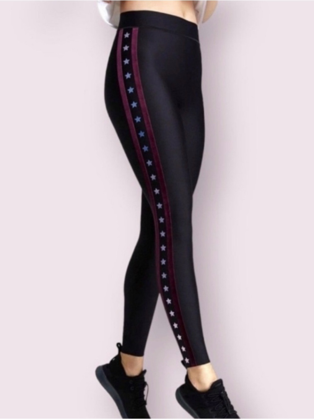 ultracor Black Leggings with Burgundy Star Side Stripe
